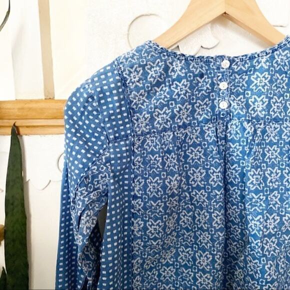 J. crew Bleached-Out patterned Indigo Top sz 0 - Picture 7 of 8
